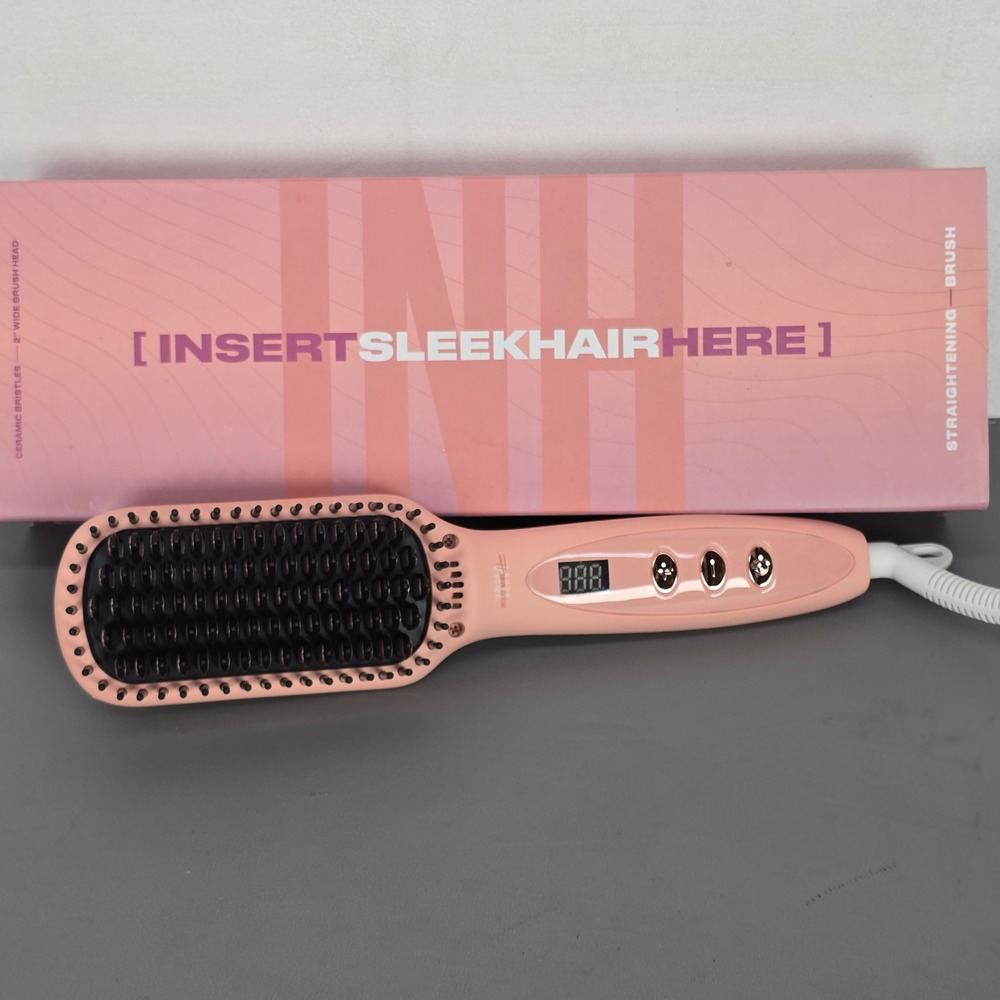 Insert Name Here INH Sleek Hair Straightening Hot Brush Pink Ceramic Bristles